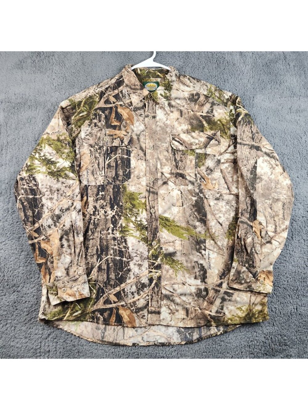Cabela's Zonz Men's Large Regular Camo Button Up Shirt Woodlands Hunting Outdoor
